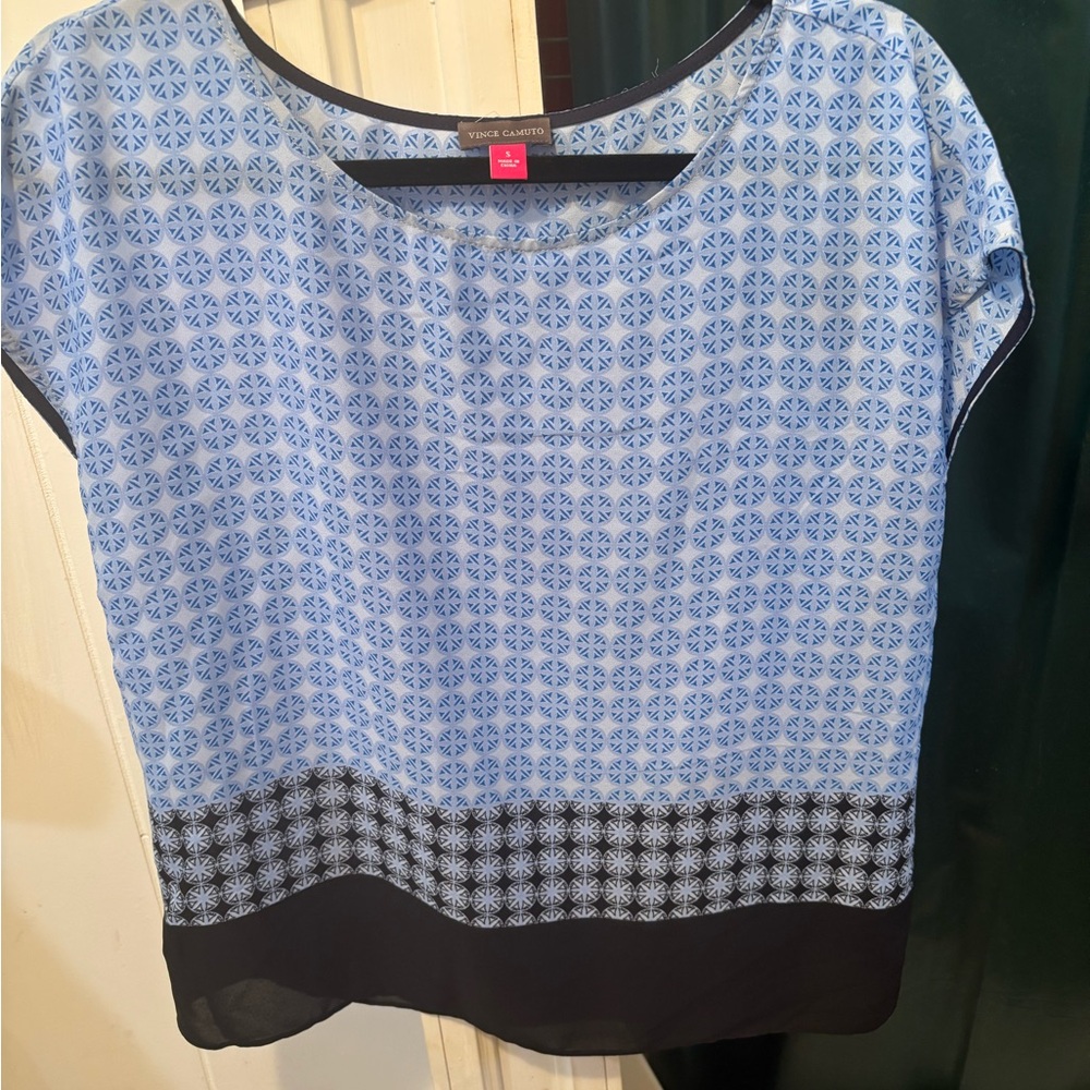 Vince Camuto Blue and Black Geometric Blouse